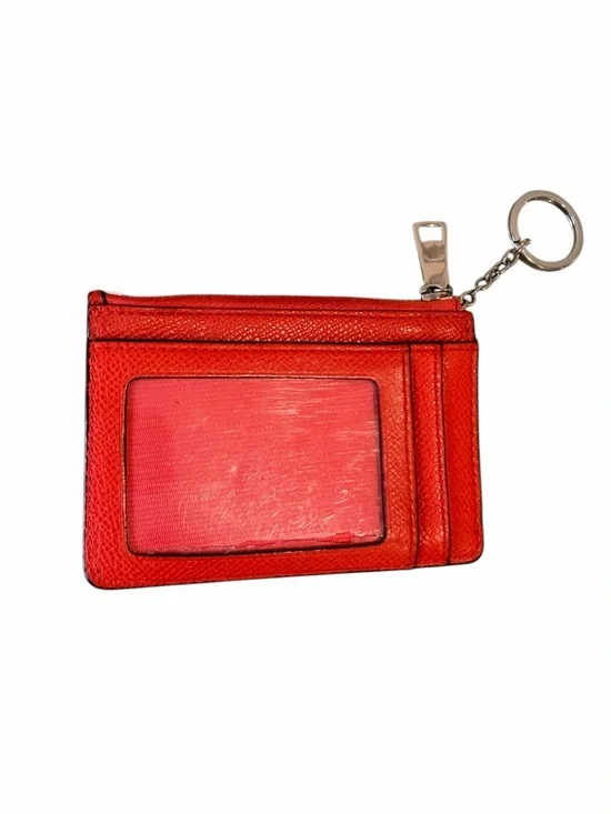 Coach Orange Leather ID Wallet Keychain | Slim Card Holder - Picture 2 of 4